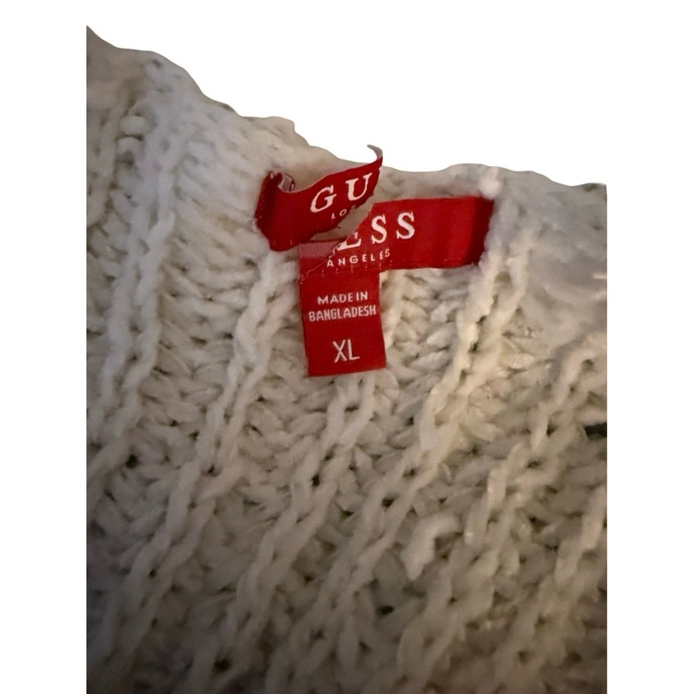 Guess Womens Cream White Cable Knit Open Front Cardigan Sweater XL NWOT - Picture 4 of 5